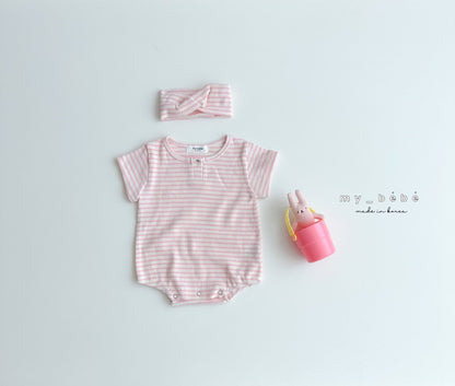 [My Bebe] Ribbed Stripe Body Suit + Hair Band