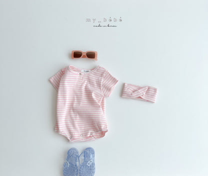 [My Bebe] Ribbed Stripe Body Suit + Hair Band