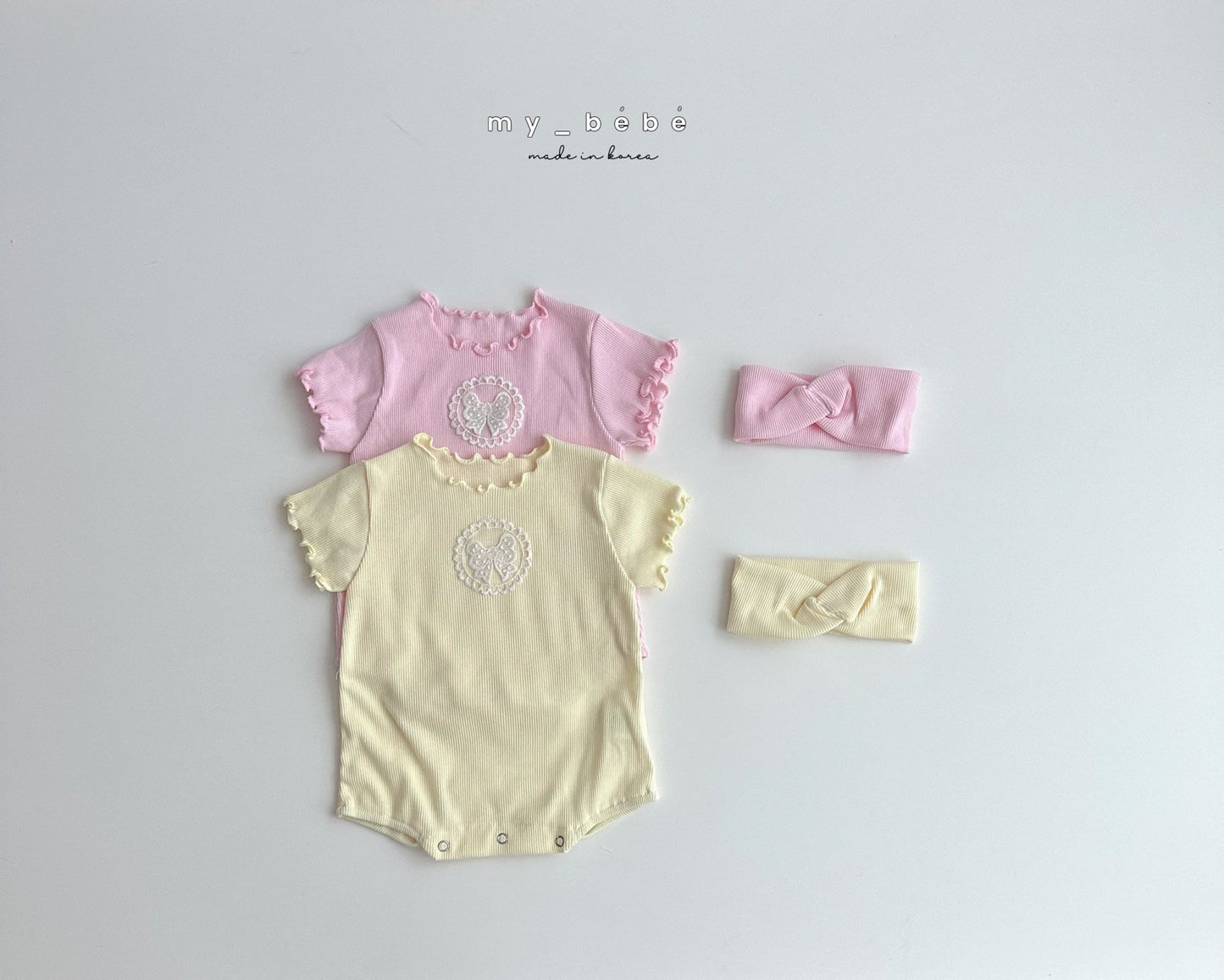 [My Bebe] Lace Ribbed Body Suit + Hair Band Set