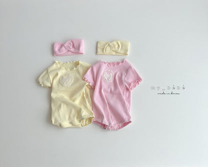[My Bebe] Lace Ribbed Body Suit + Hair Band Set