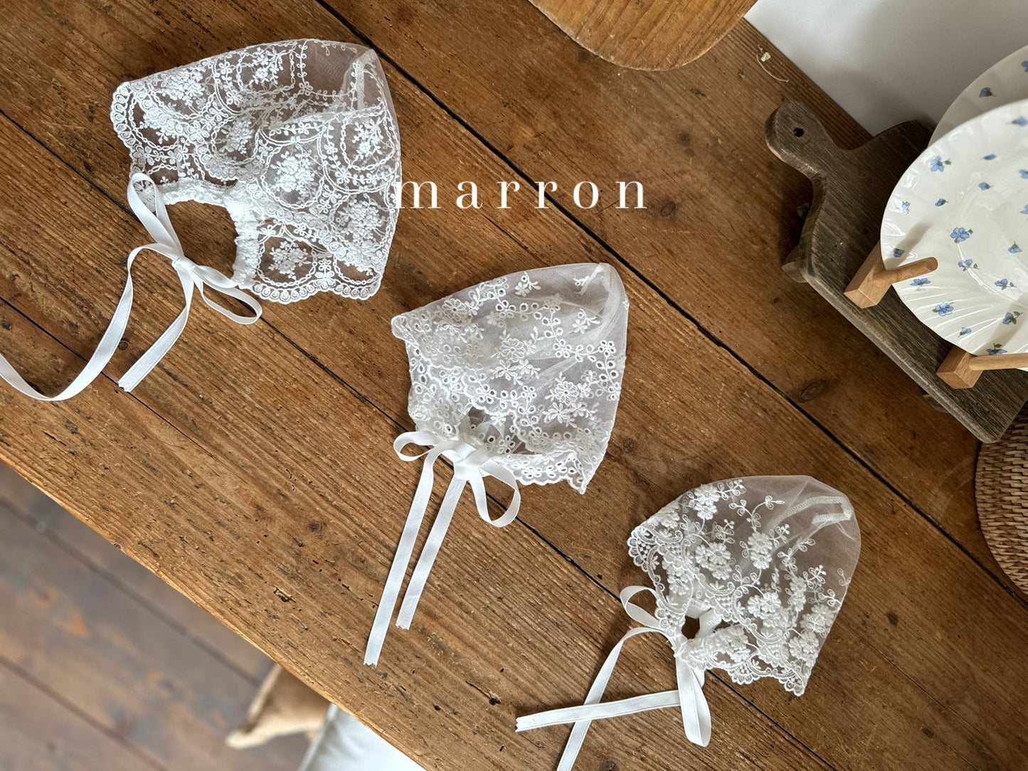 [Marron] White Lace Bonnet