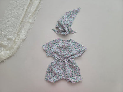 [Moran] Floral Body Suit + Bonnet Set