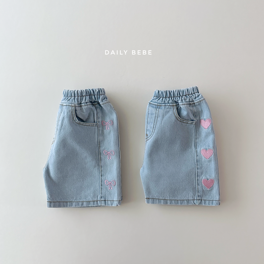 [Daily Bebe] Embroidery Half Denim Pants