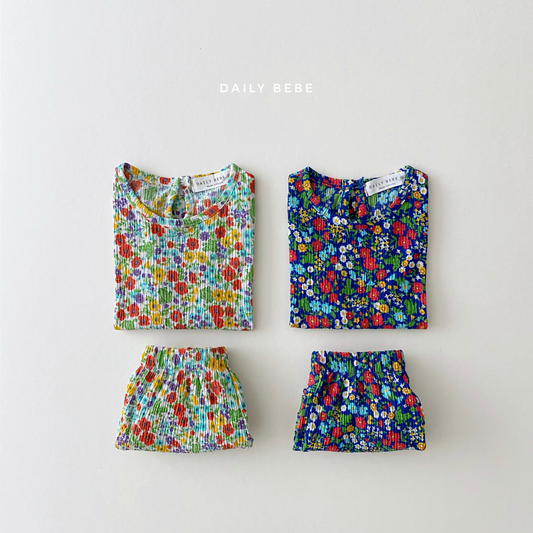 [Daily Bebe] Floral Pleat Top Bottom Set