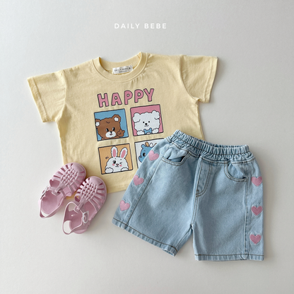 [Daily Bebe] Embroidery Half Denim Pants