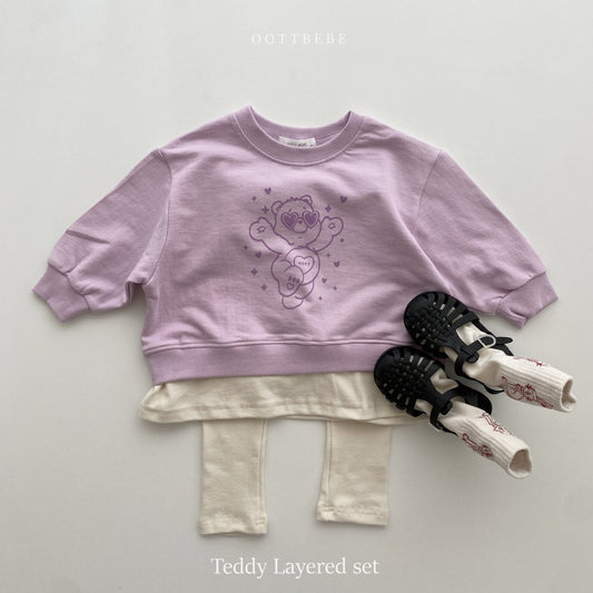 Teddy Layered Sweatshirt Leggings Set [Purple/M(3-4yr)]