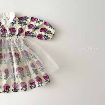 Floral Dress Hanbok + Hair Band Set [M(3-4yr)]