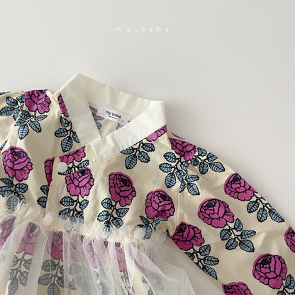 Floral Dress Hanbok + Hair Band Set [M(3-4yr)]