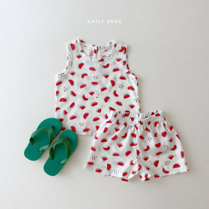 Cooling Rayon Top Bottom Set [Watermelon/M(3-4yr)]