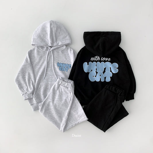 [PRE-ORDER] White Cat Hoodie Top Bottom Set