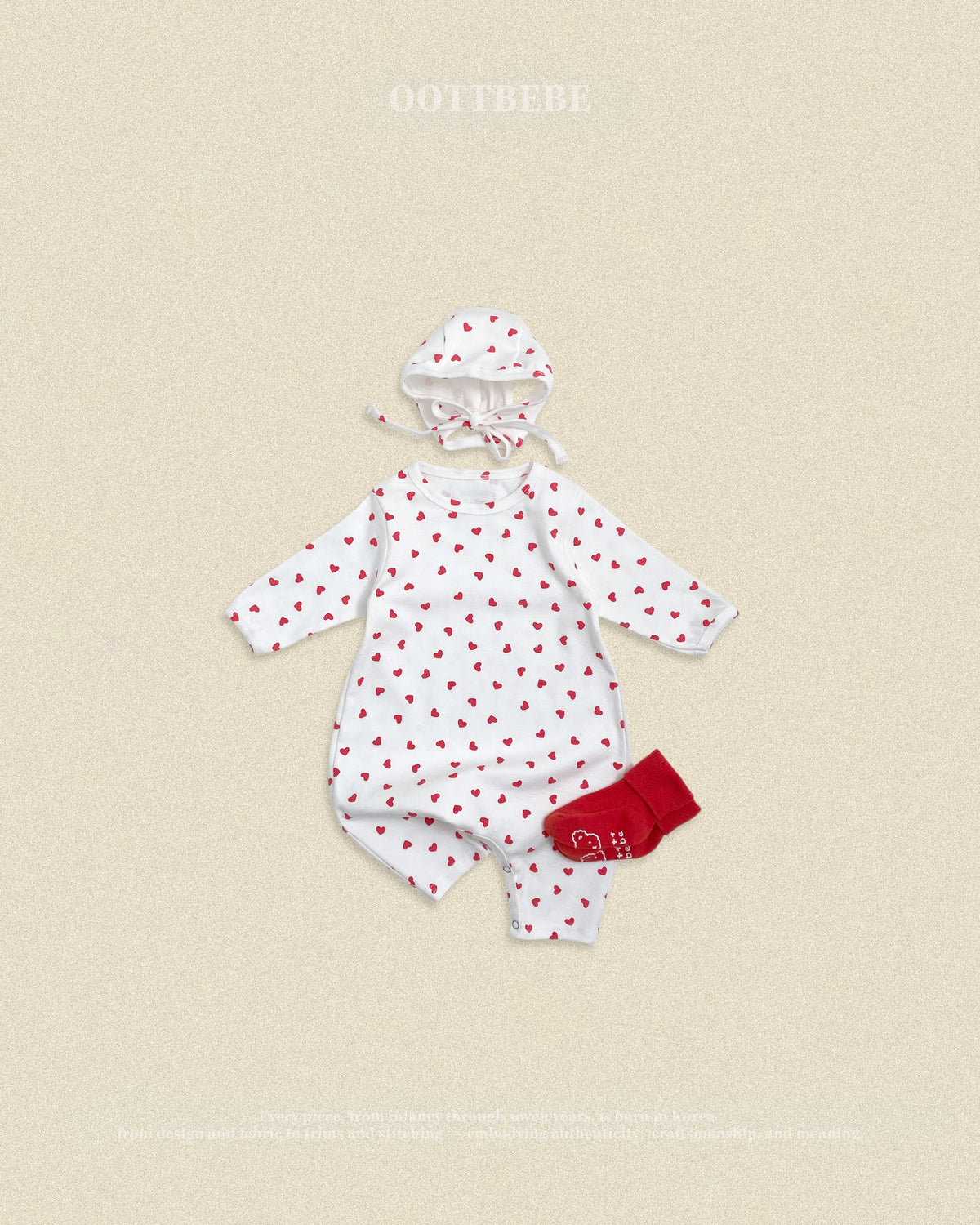 [PRE-ORDER] Petit Heart Body Suit + Bonnet Set