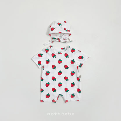 [PRE-ORDER] Strawberry Body Suit + Bonnet Set