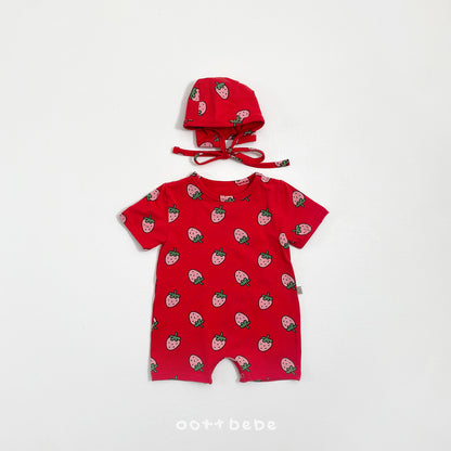 [PRE-ORDER] Strawberry Body Suit + Bonnet Set