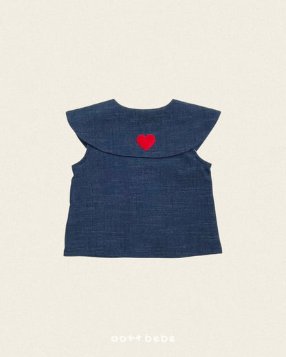 [PRE-ORDER] Heart Denim Collar Blouse