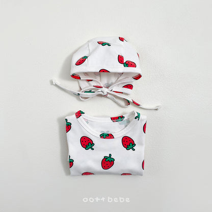 [PRE-ORDER] Strawberry Body Suit + Bonnet Set