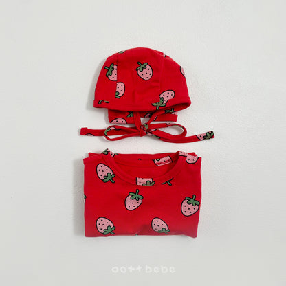 [PRE-ORDER] Strawberry Body Suit + Bonnet Set