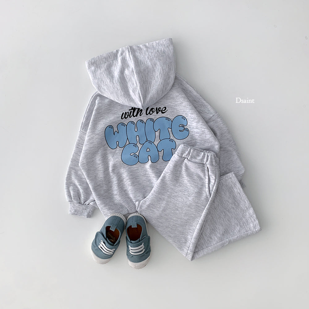 [PRE-ORDER] White Cat Hoodie Top Bottom Set