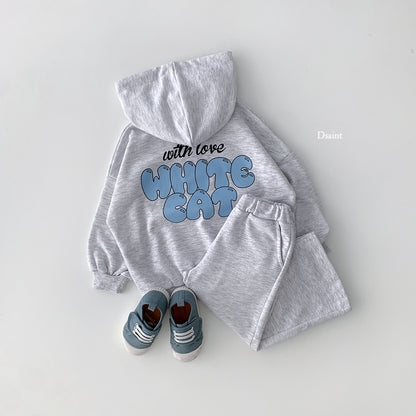 [PRE-ORDER] White Cat Hoodie Top Bottom Set