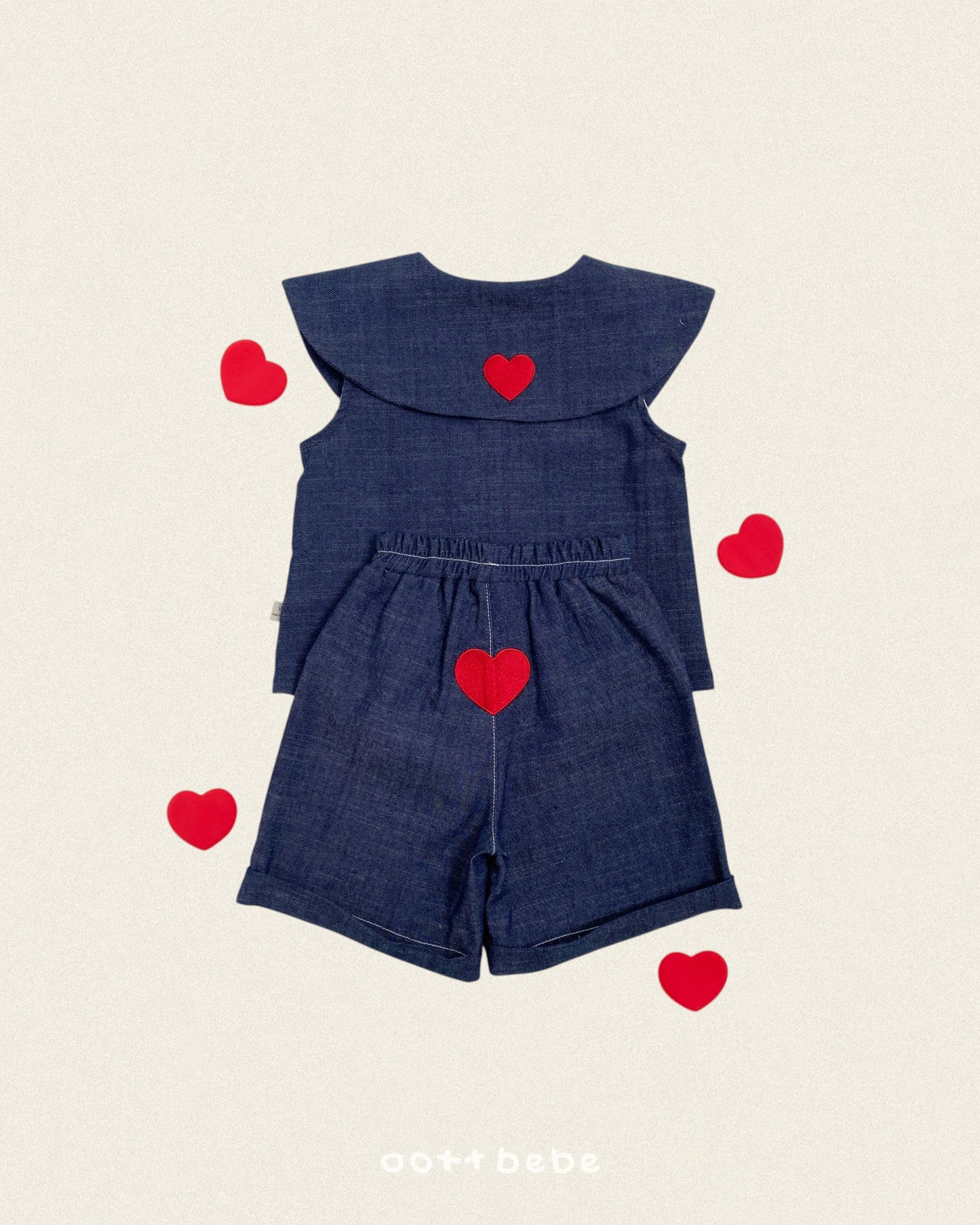 [PRE-ORDER] Heart Denim Collar Blouse