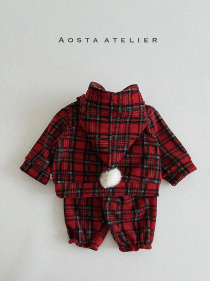 Winter Cone Hoodie Sweatshirts [Red Check/M(1-2yr)]