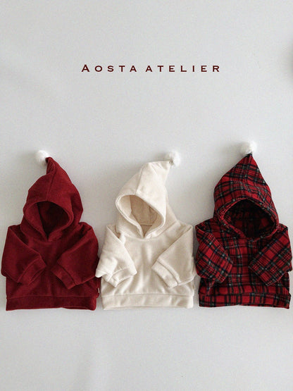 Winter Cone Hoodie Sweatshirts [Red Check/M(1-2yr)]