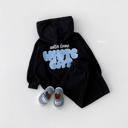 [PRE-ORDER] White Cat Hoodie Top Bottom Set