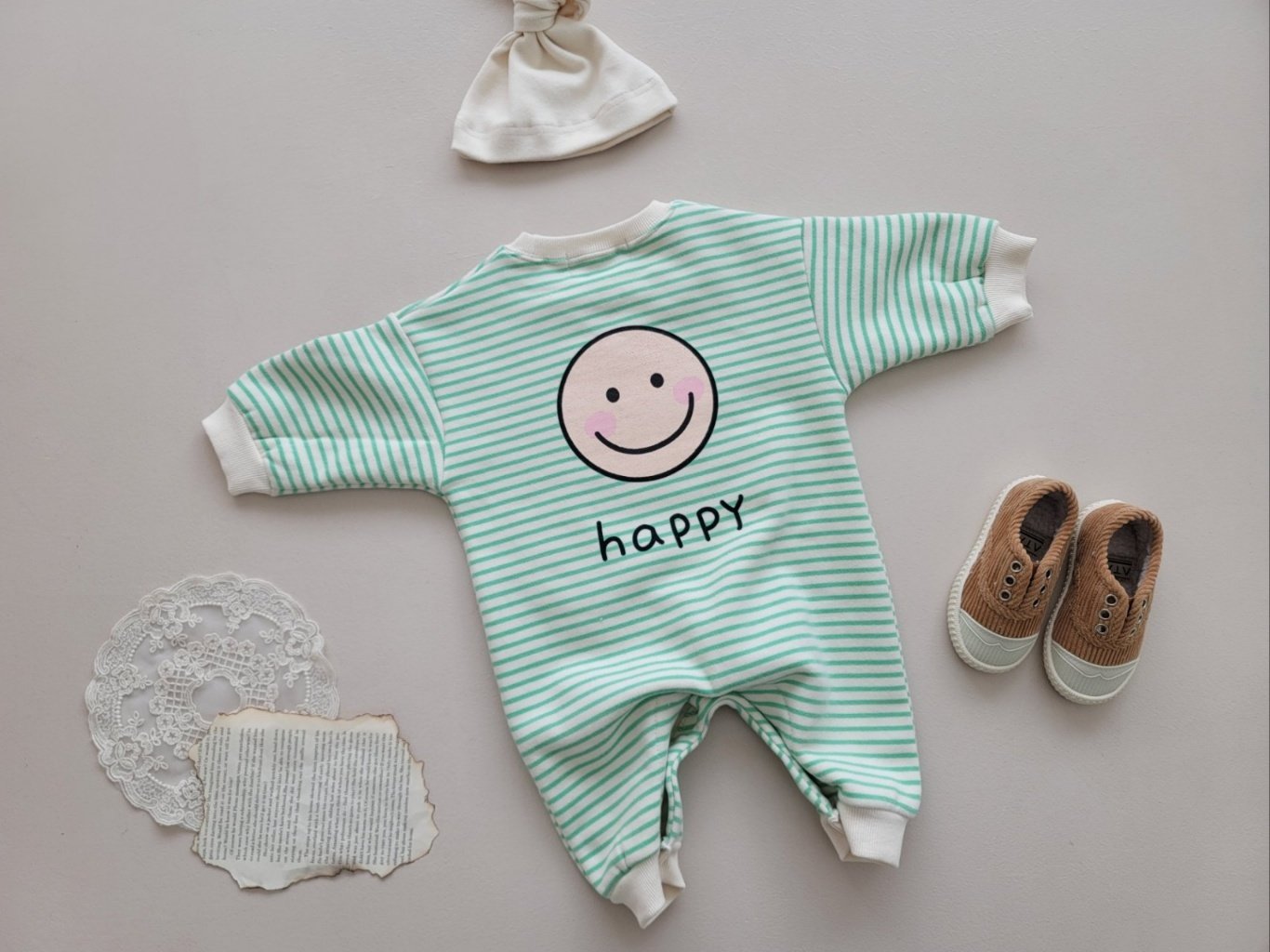 [PRE-ORDER] Happy Body Suit + Bonnet Set