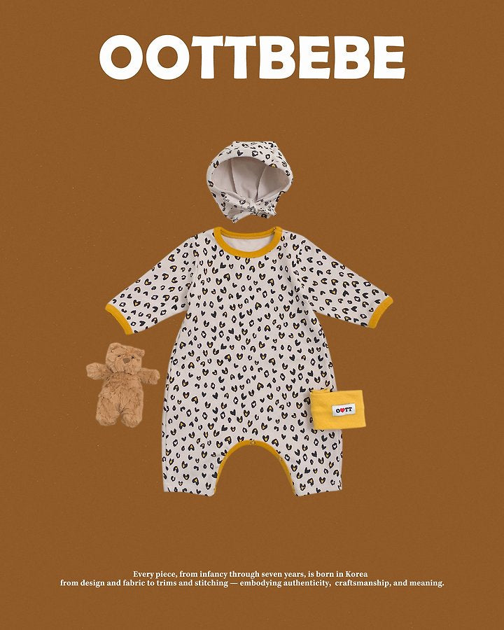 [PRE-ORDER] Heart Leopard Body Suit + Bonnet Set