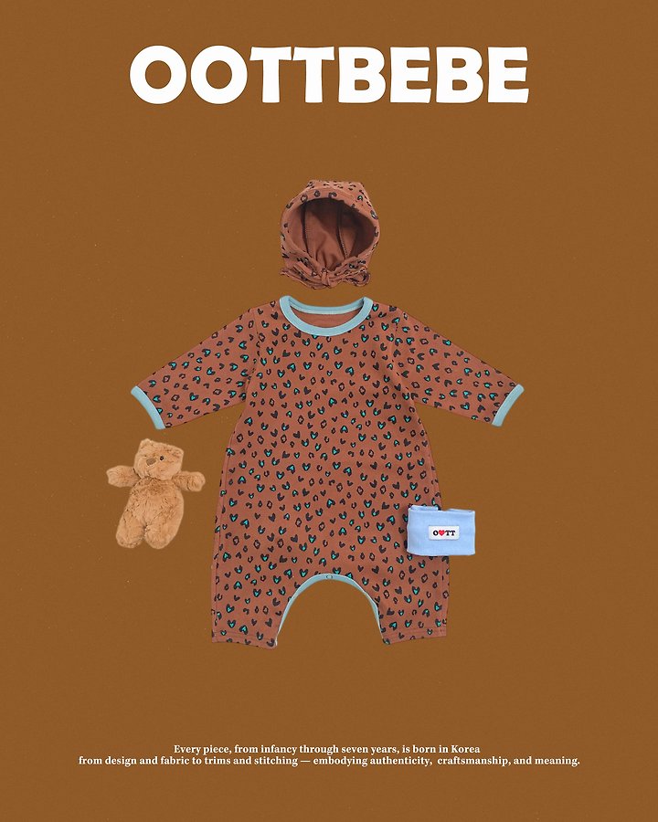 [PRE-ORDER] Heart Leopard Body Suit + Bonnet Set