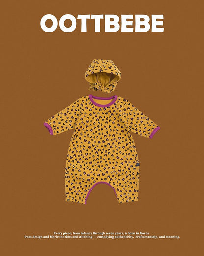 [PRE-ORDER] Heart Leopard Body Suit + Bonnet Set