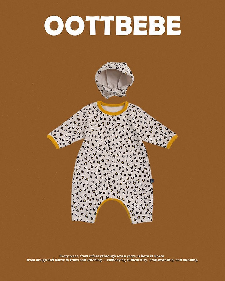 [PRE-ORDER] Heart Leopard Body Suit + Bonnet Set