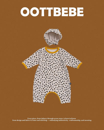 [PRE-ORDER] Heart Leopard Body Suit + Bonnet Set