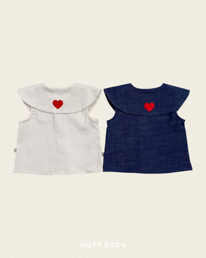 [PRE-ORDER] Heart Denim Collar Blouse