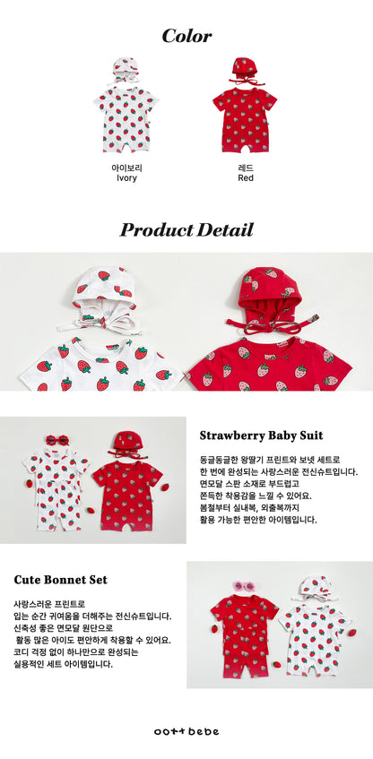 [PRE-ORDER] Strawberry Body Suit + Bonnet Set