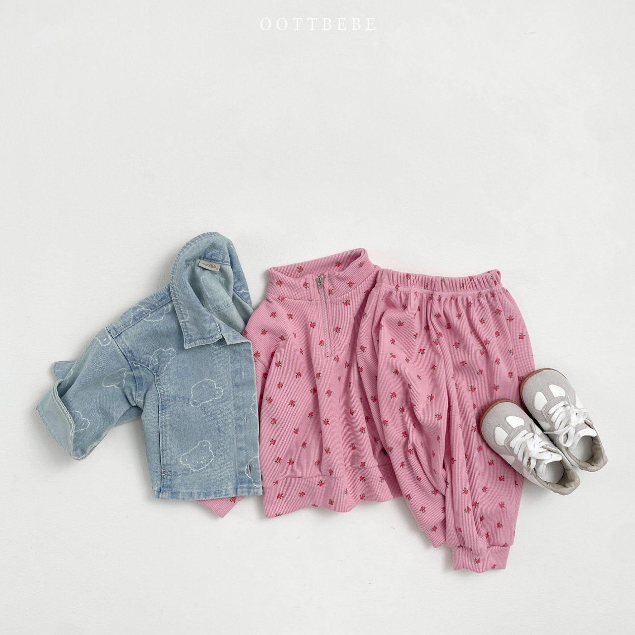 Flower Waffle Anorak Bottom Set [Cream/S(2-3yr)]