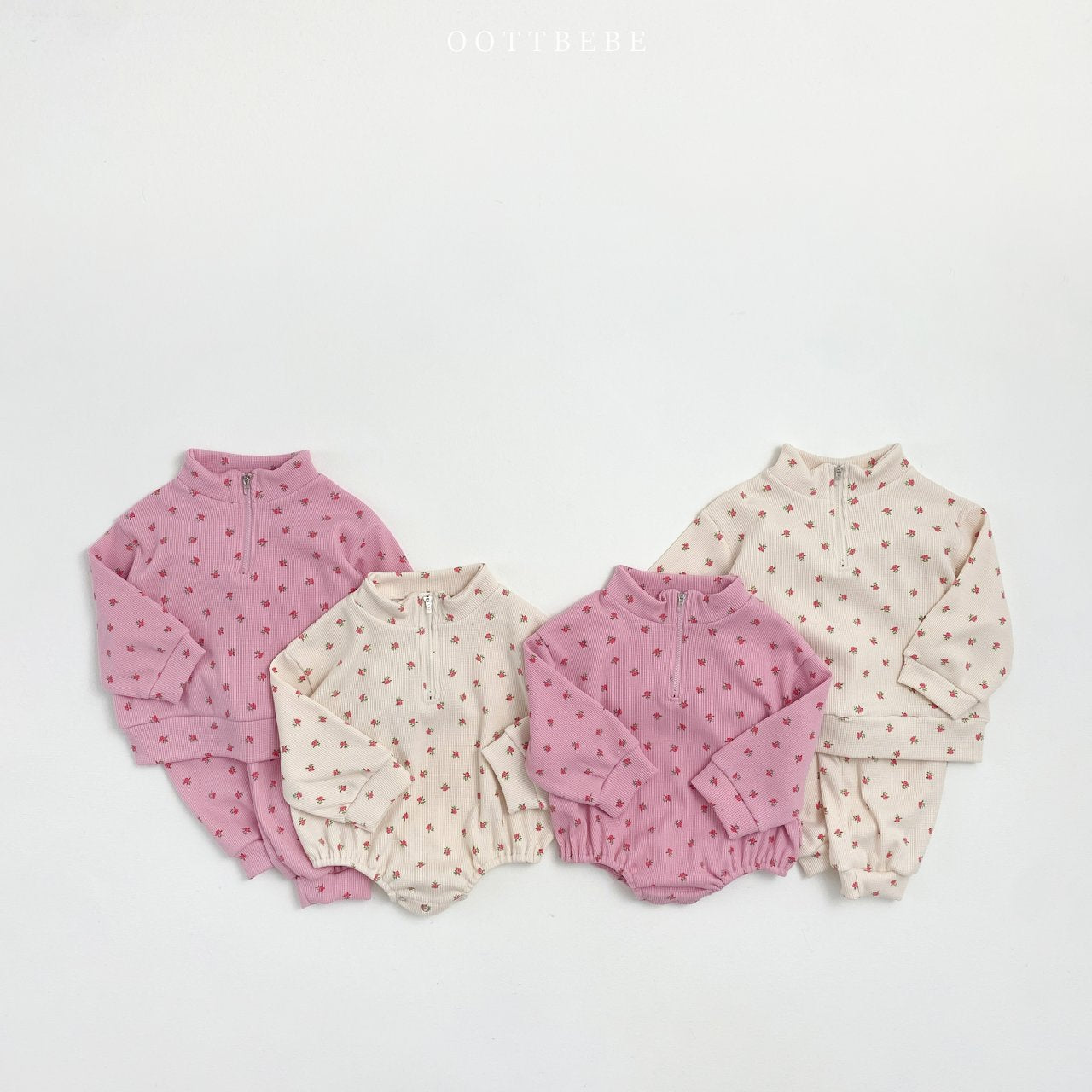 Flower Waffle Anorak Bottom Set [Cream/S(2-3yr)]
