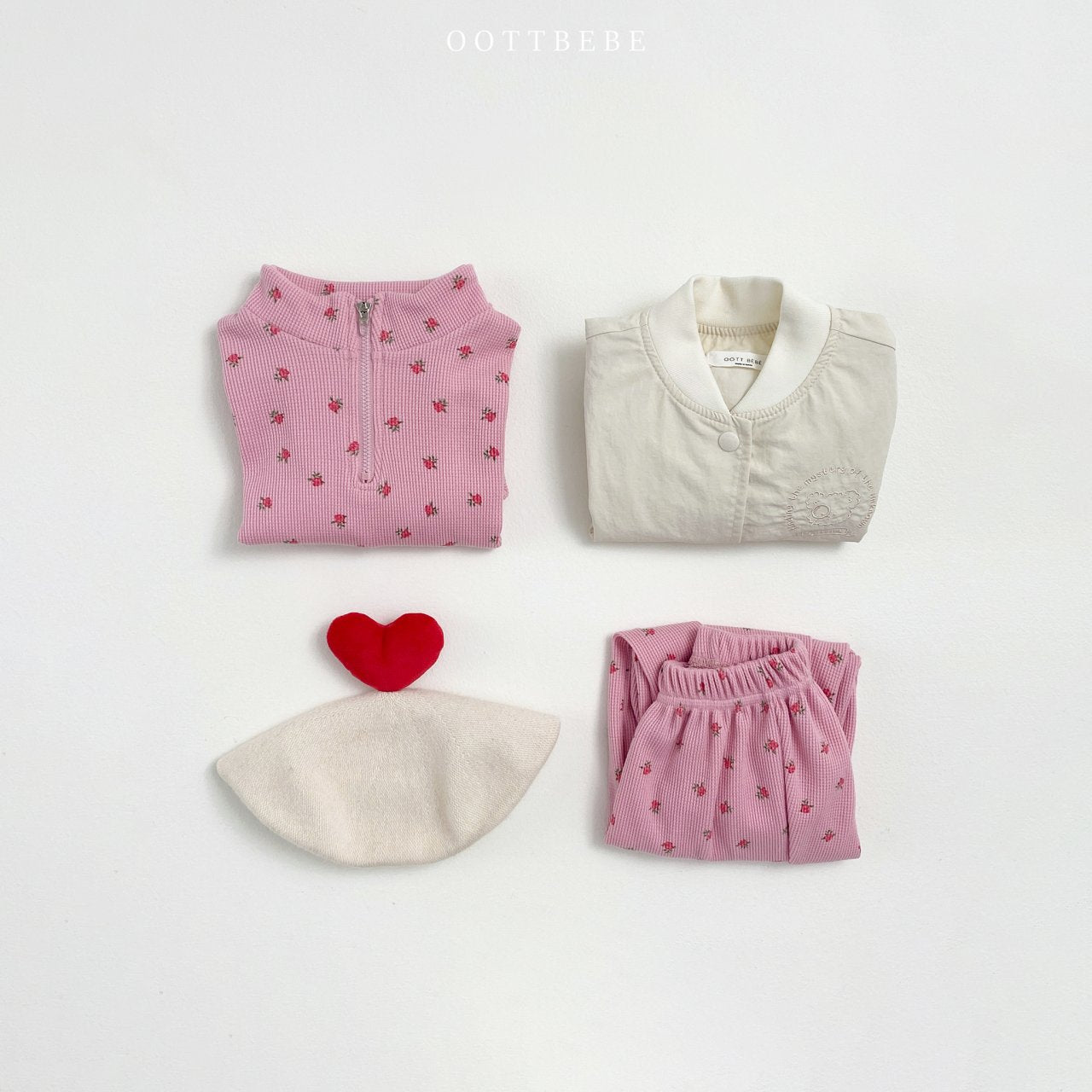 Flower Waffle Anorak Bottom Set [Cream/S(2-3yr)]