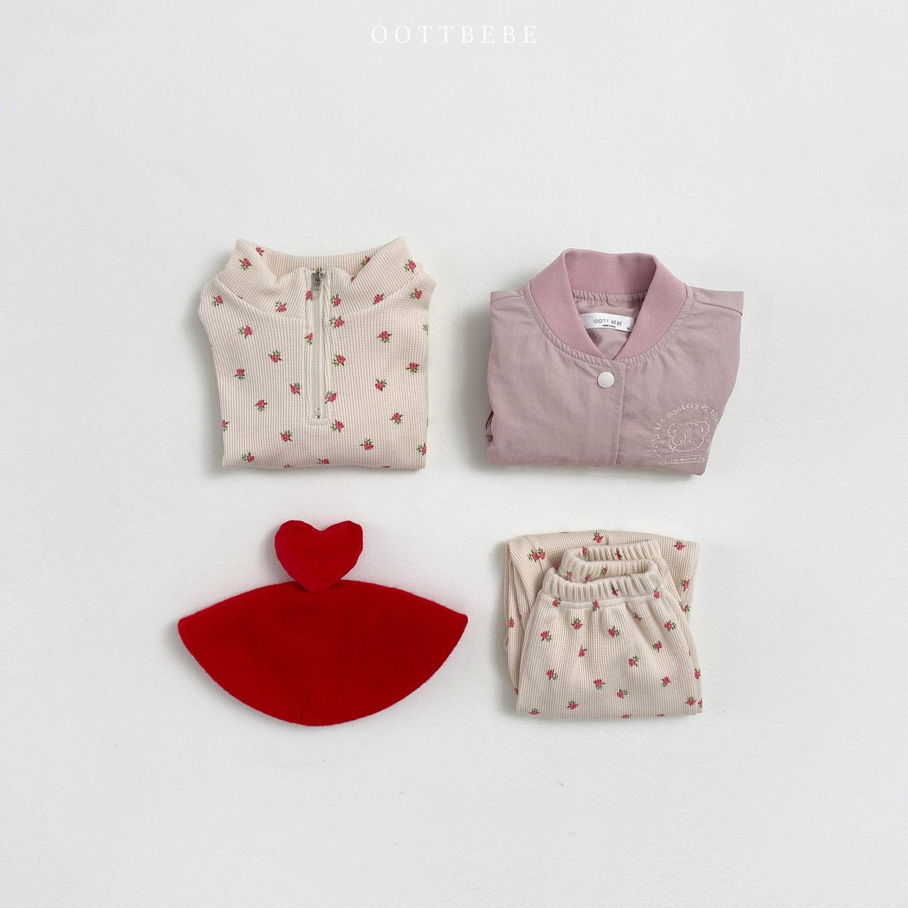 Flower Waffle Anorak Bottom Set [Cream/S(2-3yr)]