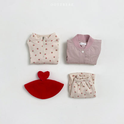 Flower Waffle Anorak Bottom Set [Cream/S(2-3yr)]