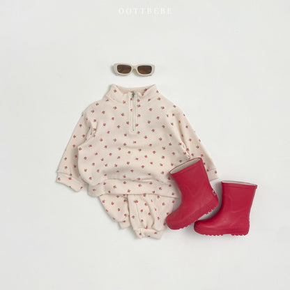 Flower Waffle Anorak Bottom Set [Cream/S(2-3yr)]