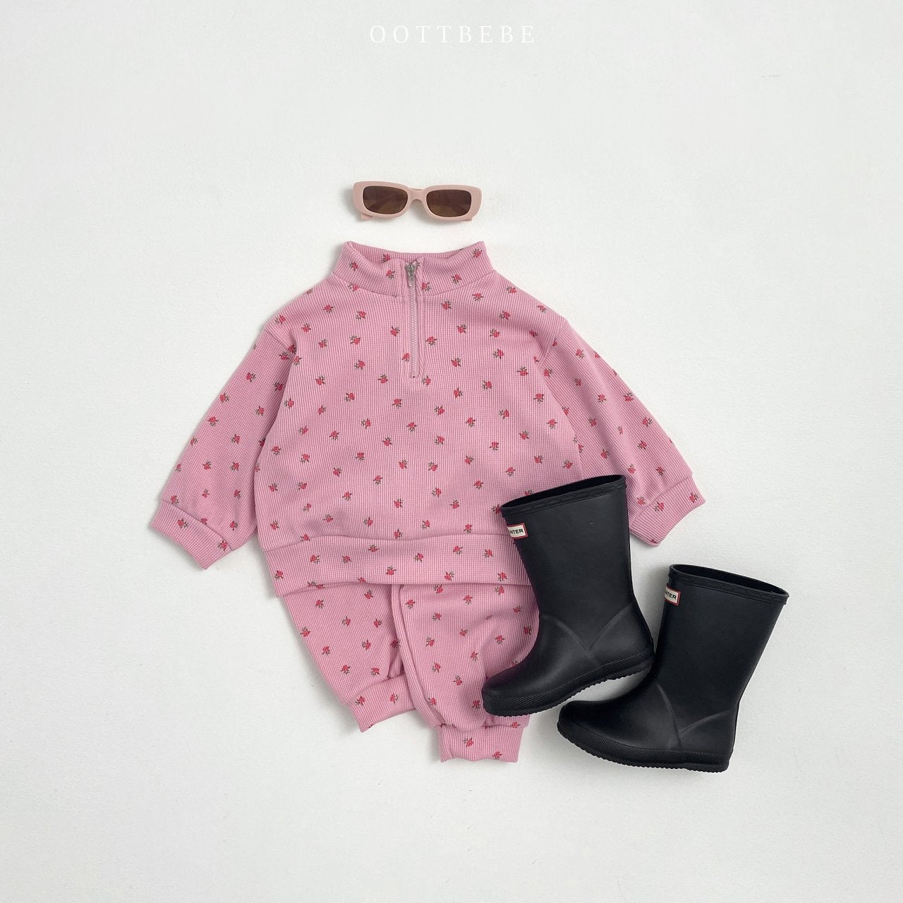 Flower Waffle Anorak Bottom Set [Cream/S(2-3yr)]