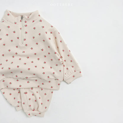 Flower Waffle Anorak Bottom Set [Cream/S(2-3yr)]