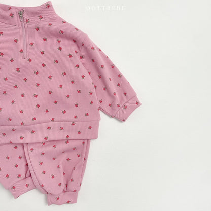 Flower Waffle Anorak Bottom Set [Cream/S(2-3yr)]
