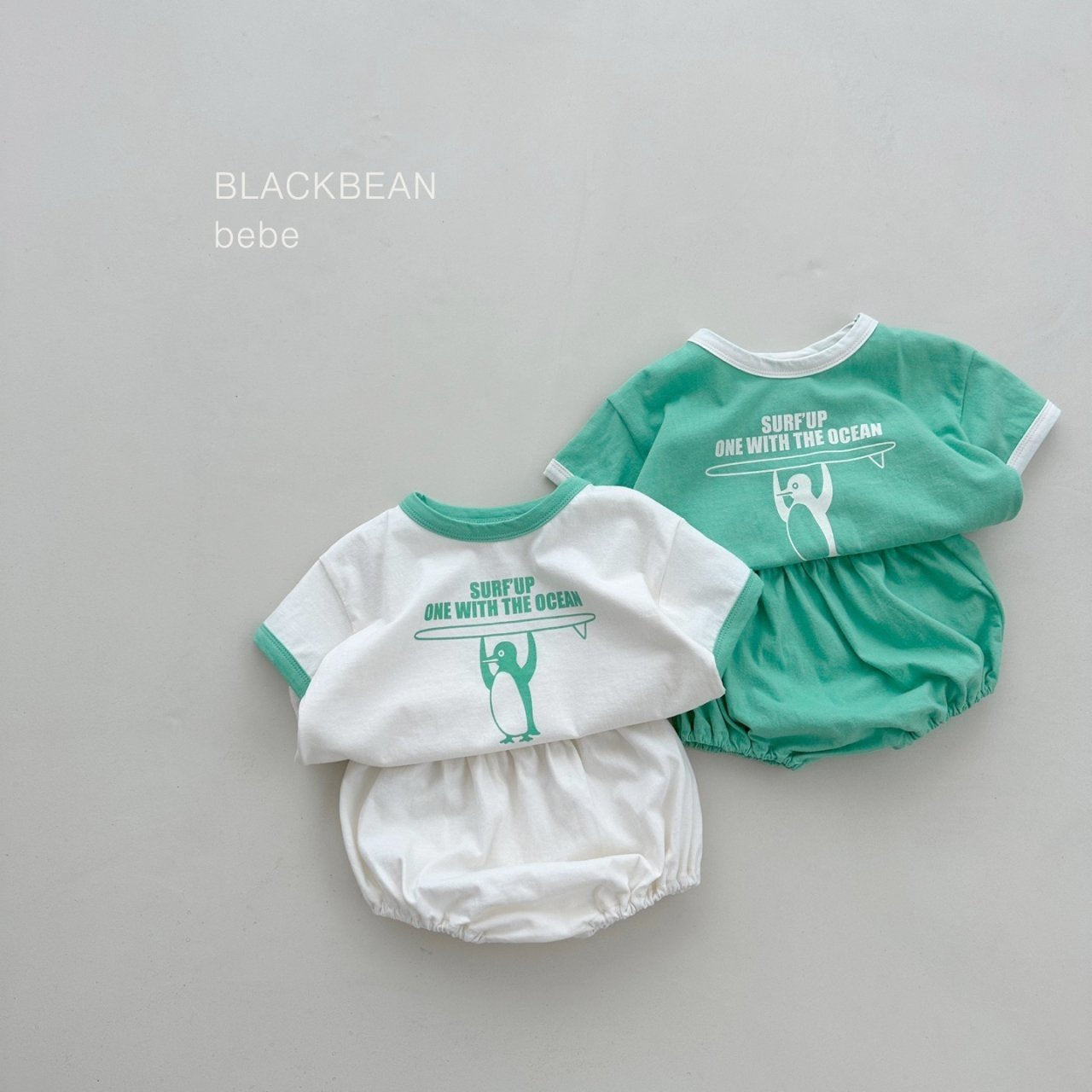 Penguin Baby Top Bottom Set [Green/Baby M(6-12m)]