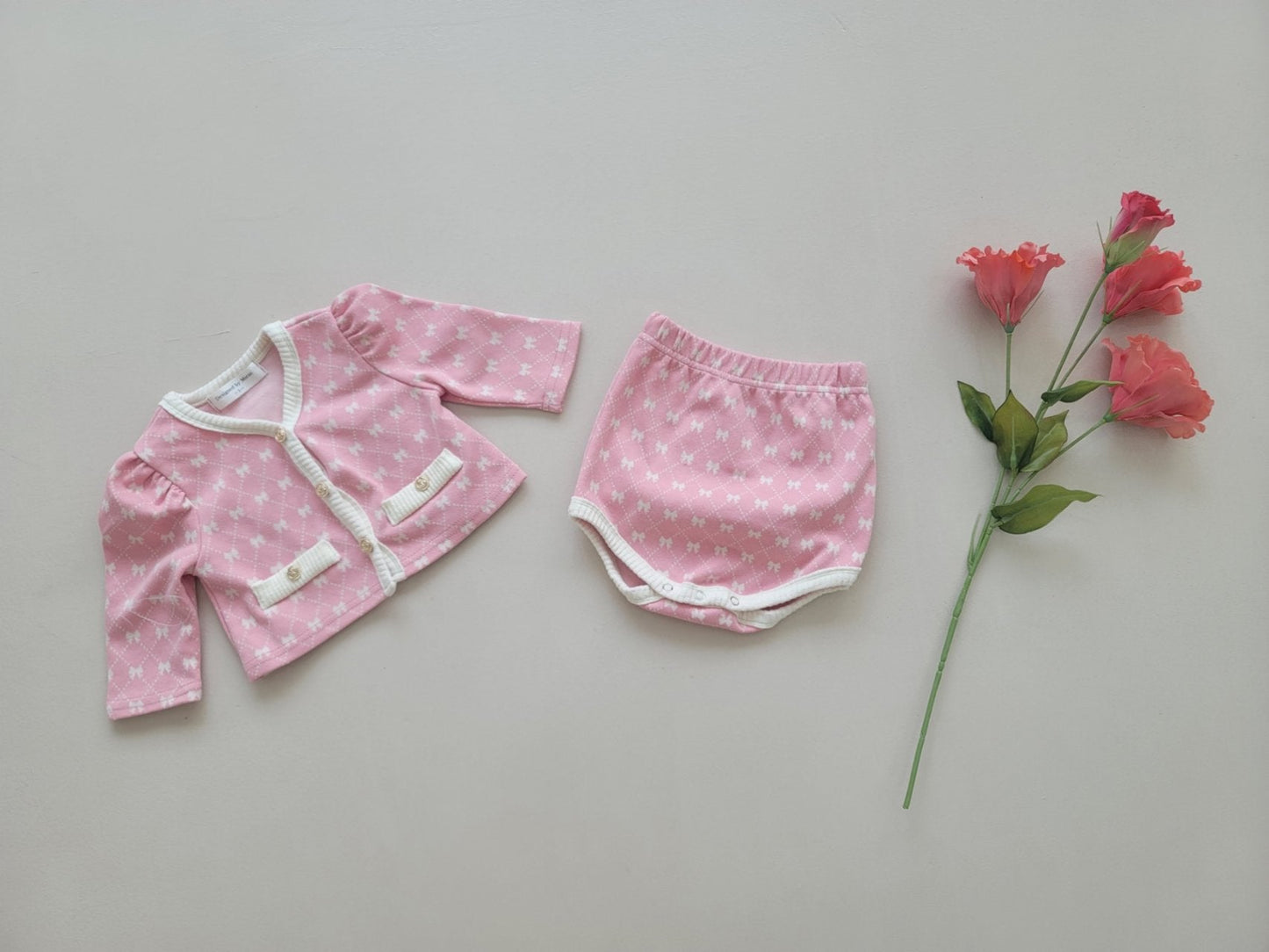 [PRE-ORDER] Ribbon Baby Cardigan Bloomer Set