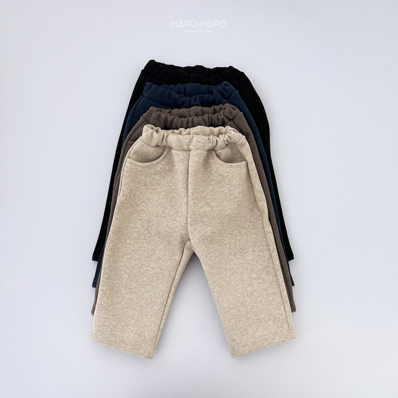 Latte Fleece-Lined Pants [Oatmeal, Navy/2XL(6-7yr)]