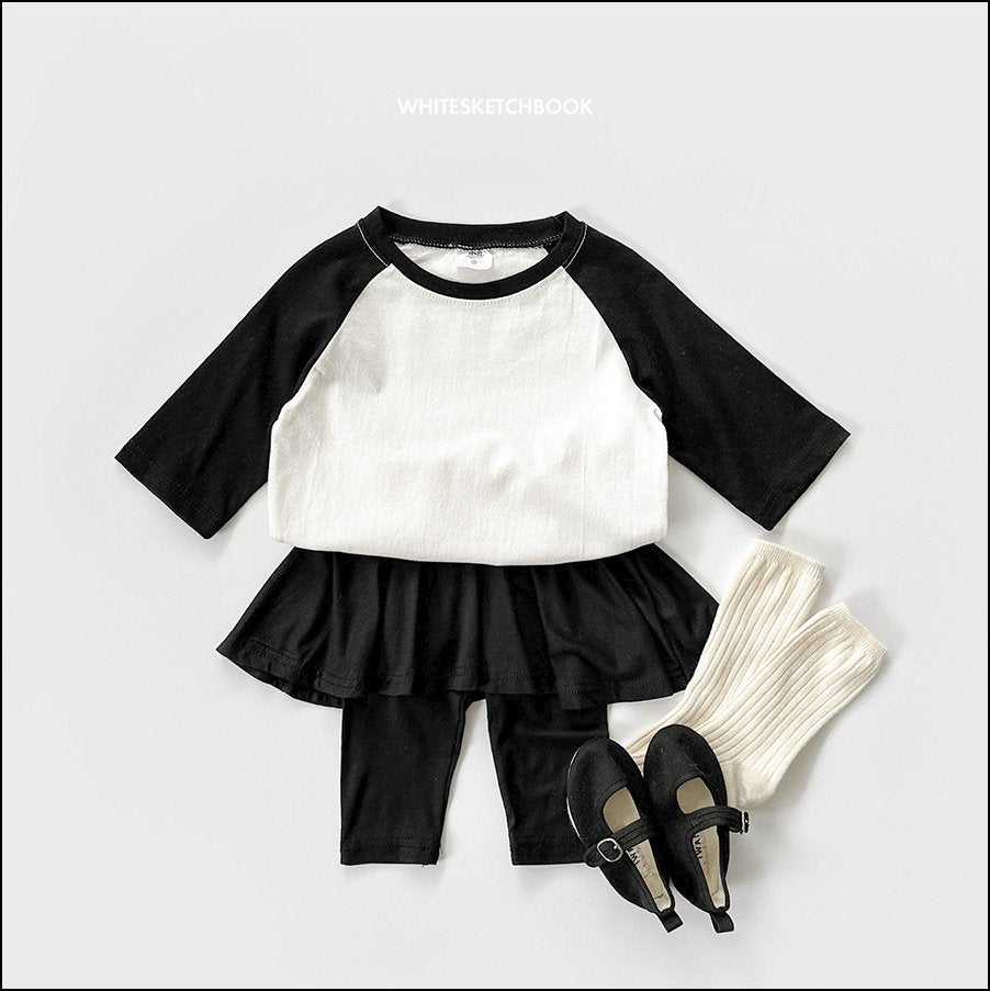 Skirt 3/4 Leggings [Melange Grey,Black/L(4-5yr)]