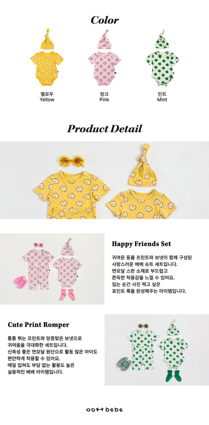 [PRE-ORDER] Happy Friends Body Suit + Bonnet Set