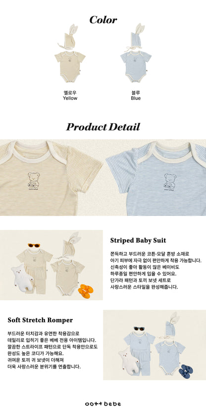 [PRE-ORDER] Chewy Stripe Body Suit + Bonnet Set