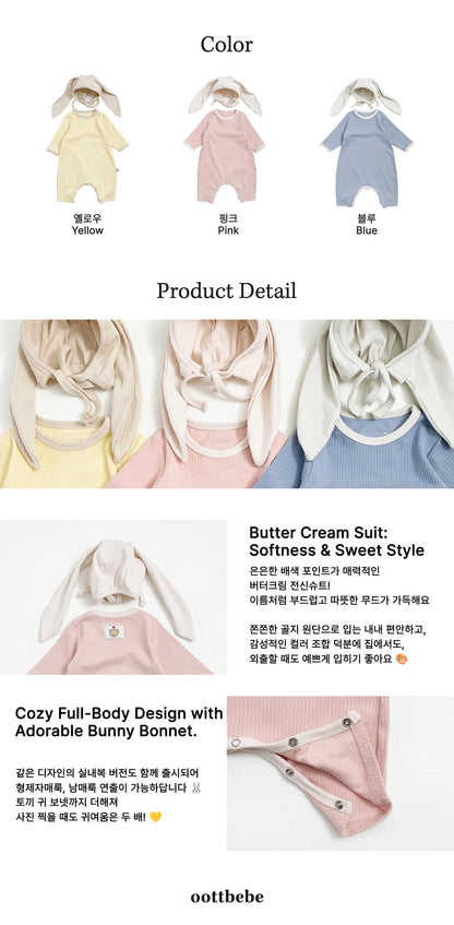 [PRE-ORDER] Butter Cream Body Suit + Bonnet Set